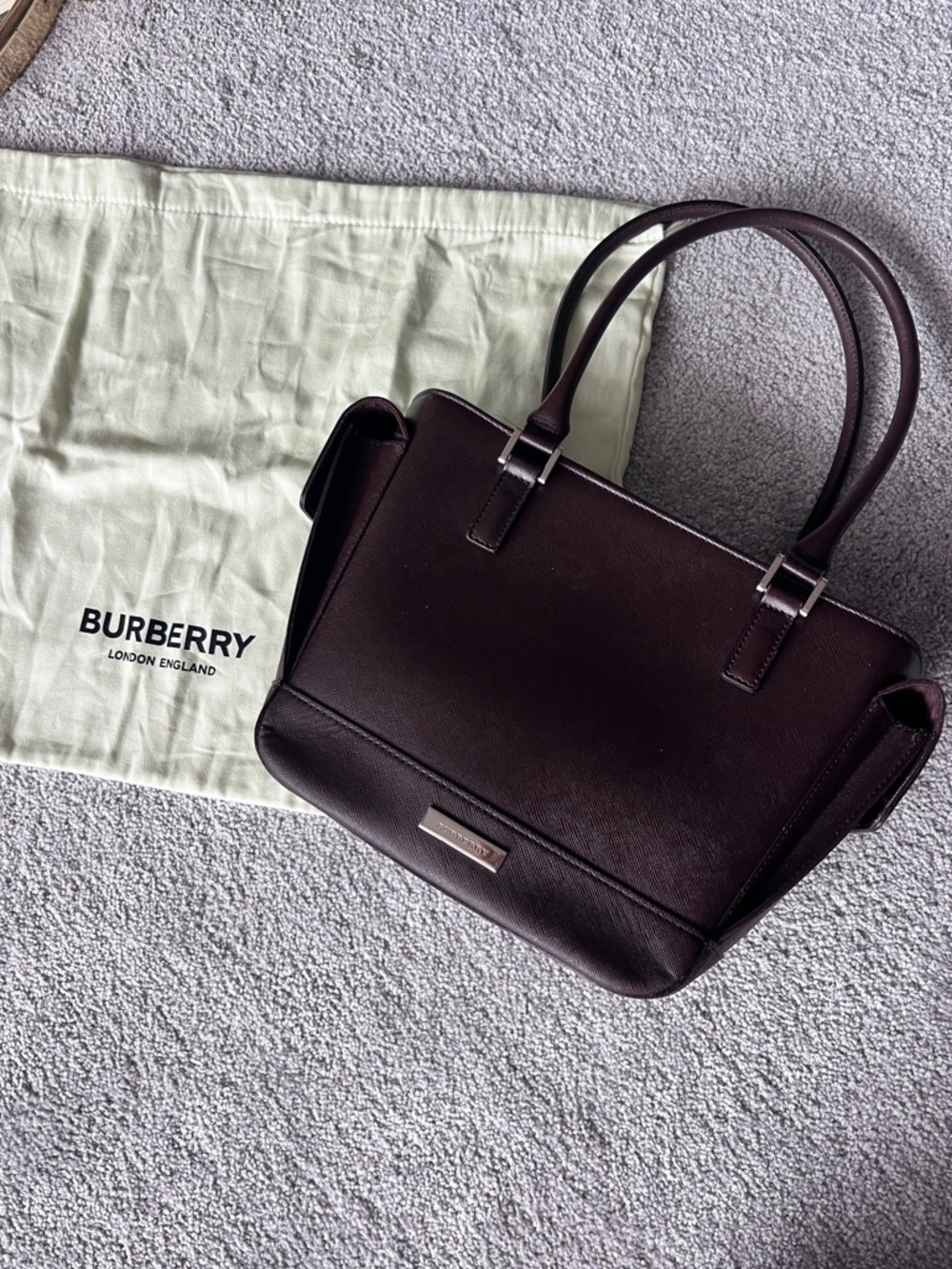 SALE! Burberry Nova Check Saffiano Leather Trapeze Tote Bag Dark Brown dust bag - Picture 15 of 15